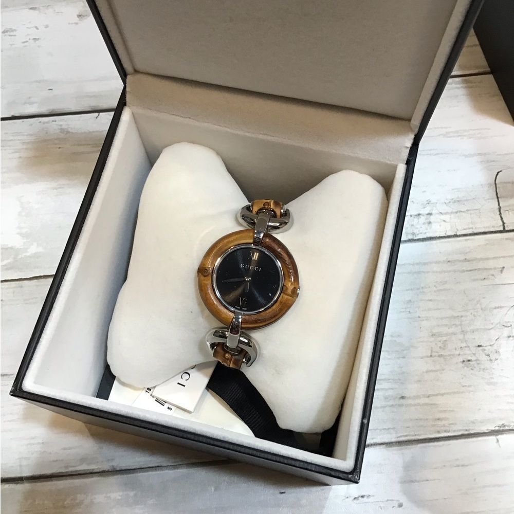 Authentic Gucci Watch with Bamboo Wood Grain Trim